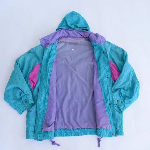Vintage  Teal and Purple Zip Up Windbreaker Jacket Size Large - Picture 14 of 15